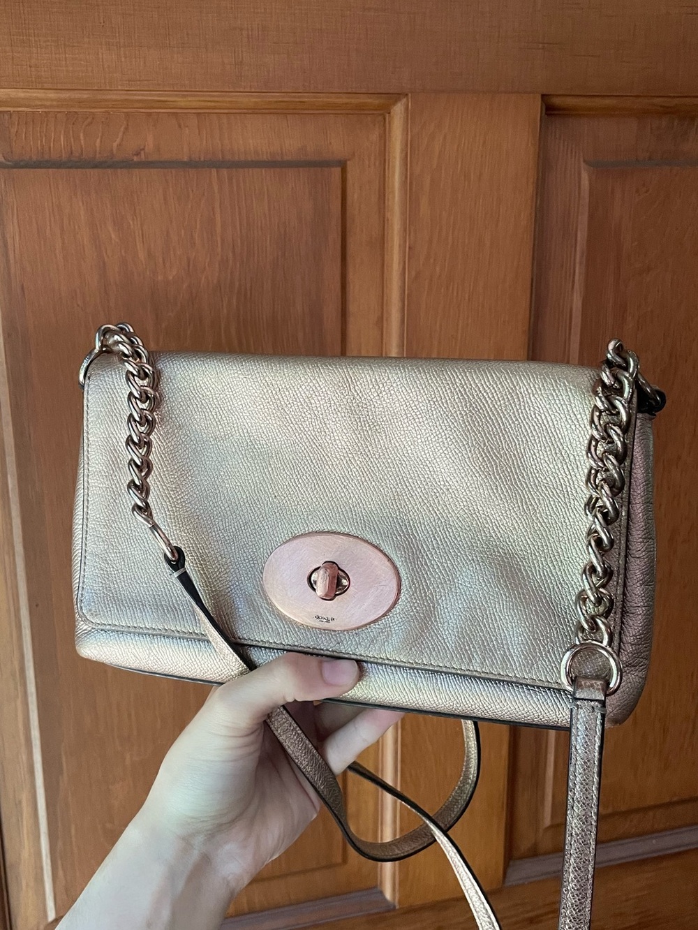 Crosstown crossbody by coach in metallic rose gold READ
